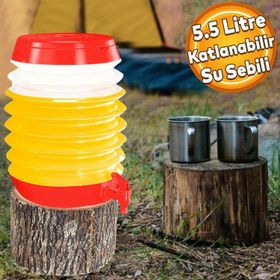 Badem10 Yeşil Akordiyonlu Su Sebili Meşrubat İçecek Kabı Bidonu Damacana Katlanabilir Musluklu Körüklü 5.5 Litre Termos Piknik Kamp Mangal