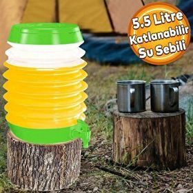 Badem10 Yeşil Akordiyonlu Su Sebili Meşrubat İçecek Kabı Bidonu Damacana Katlanabilir Musluklu Körüklü 5.5 Litre Termos Piknik Kamp Mangal