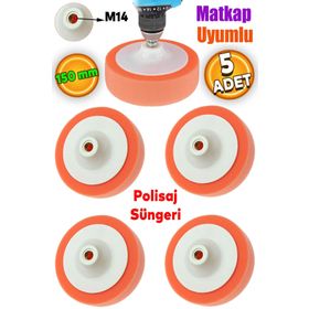 Badem10 Zımpara Tabanlı Turuncu 150 mm M14 Uyumlu 5 Adet Pasta Cila Polisaj Süngeri