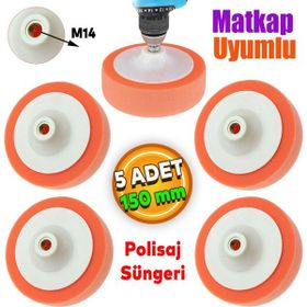 Badem10 Zımpara Tabanlı Turuncu 150 mm M14 Uyumlu 5 Adet Pasta Cila Polisaj Süngeri