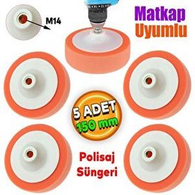 Badem10 Zımpara Tabanlı Turuncu 150 mm M14 Uyumlu 5 Adet Pasta Cila Polisaj Süngeri