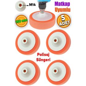 Badem10 Zımpara Tabanlı Turuncu 150 mm M14 Uyumlu 5 Adet Pasta Cila Polisaj Süngeri