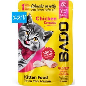Bado Yavru Tavuk Etli 12x85 gr Yaş Kedi Mama