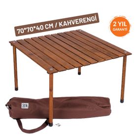 Bag The Joy Katlanabilir Rulo Ahşap Kahverengi 70x70x40 cm Kamp Masası