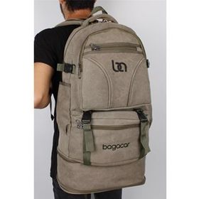 Bagacar 60 lt Haki Kanvas Laptoplu Körüklü Dağcı Sırt Çantası