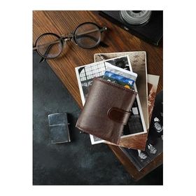 Bagacar DG02 Hakiki Deri Çıtçıtlı Mekanizmalı Cüzdan Kahverengi Standart Unisex Kartlık