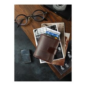 Bagacar DG02 Hakiki Deri Çıtçıtlı Mekanizmalı Cüzdan Kahverengi Standart Unisex Kartlık