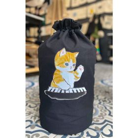 Bagand Piyano Çalan Kedi Baskılı Siyah Damacana Kılıfı