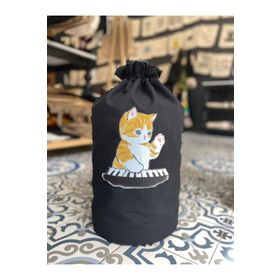 Bagand Piyano Çalan Kedi Baskılı Siyah Damacana Kılıfı