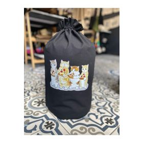 Bagand Pizza Yiyen Kediler Baskılı Siyah Damacana Kılıfı