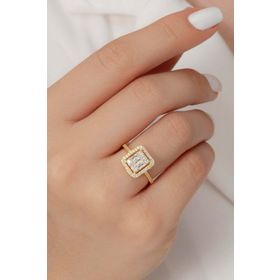 Baget Taşlı Pırlanta Montürlü 925 Ayar Gümüş Yüzük