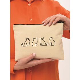 Bagg Clutch Minik Kediler Kanvas Makyaj Çantası