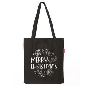 Baghashtag Merry Christmas Kız Baskılı Siyah Bez Kadın Günlük Çanta