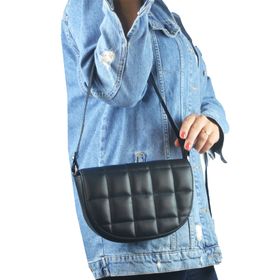 Bagorama Suni Deri Kapitone Baget Siyah Kadın Omuz Çantası