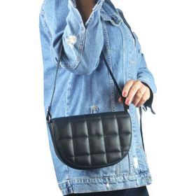 Bagorama Suni Deri Kapitone Baget Siyah Kadın Omuz Çantası