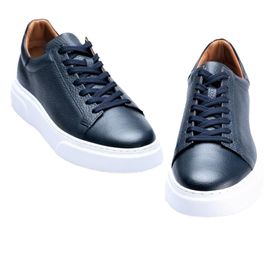 Bags Shoes 2501 Lacivert Footcap Erkek Deri Yüksek Taban Premium Sneaker Ayakkabı