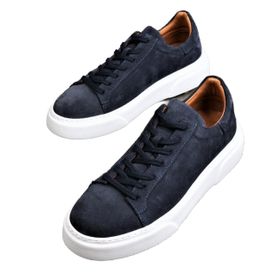 Bags Shoes 2501 Lacivert Süet Footcap Erkek Deri Yüksek Taban Premium Sneaker Ayakkabı