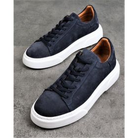 Bags Shoes 2501 Lacivert Süet Footcap Erkek Deri Yüksek Taban Premium Sneaker Ayakkabı