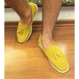 Bags Shoes 441260 Sarı Northam Erkek Hakiki Süet Deri Püsküllü Loafer Ayakkabı