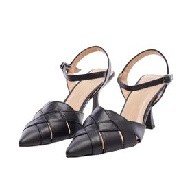 Bags Shoes Nish N2431 Siyah Hakiki Deri Premium Klasik Arkası Açık Kadın Topuklu Ayakkabı