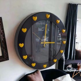 Bahat 3D Sarı Siyah Ofis Salon Mutfak Otel 35 cm Metal W2 Duvar Saati