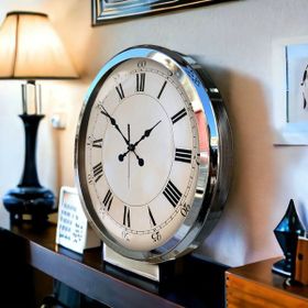 Bahat Krom Metal Çerçeveli Salon Ofis Otel 52 cm C2 Duvar Saati