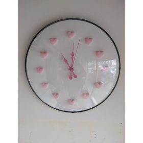 Bahat Pembe Kalpli Ofis Salon Çocuk Odası Bombeli Cam 35 cm Duvar Saati