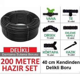Bahçe 40 cm Delikli Boru 200 mt Damla Sulama Seti