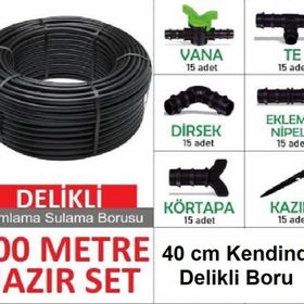 Bahçe 40 cm Delikli Boru 200 mt Damla Sulama Seti