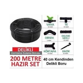 Bahçe 40 cm Delikli Boru 200 mt Damla Sulama Seti