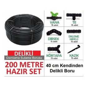 Bahçe 40 cm Delikli Boru 200 mt Damla Sulama Seti