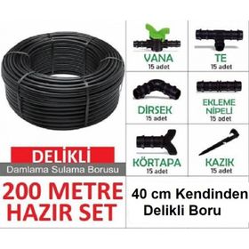 Bahçe 40 cm Delikli Boru 200 mt Damla Sulama Seti