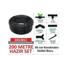 Bahçe 40 cm Delikli Boru 200 mt Damla Sulama Seti