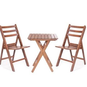 Bahçeme Ahşap 60x60 cm Masa + 2 Katlanır Sandalye Bahçe Balkon Seti