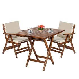 Bahçeme Antalya Ahşap 60x60 Masa + 2 Minderli SandalyeBahçe Balkon Seti