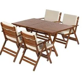 Bahçeme Antalya Ahşap 80x160 cm Masa + 4 Minderli Sandalye Katlanır Bahçe Balkon Seti