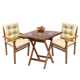 Bahçeme Manavgat Ahşap 80x80 Katlanır Masa + 2 Minderli Sandalye Bahçe Mobilya Takımı