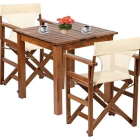 Bahçeme Rejisör Atina 80x80 Sabit Ayaklı Masa + 2 Katlanır Sandalye Bahçe Takımı