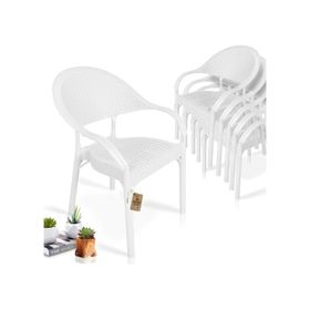 Bahex Bambu Rattan Beyaz 6 Adet Bahçe Sandalyesi