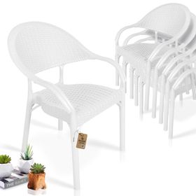 Bahex Bambu Rattan Beyaz 6 Adet Bahçe Sandalyesi