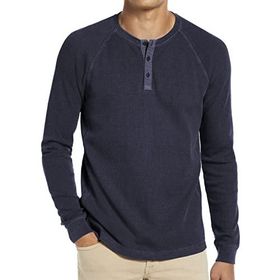 Baiwang Waffle Henley Uzun Kollu Lacivert Erkek T-shirt