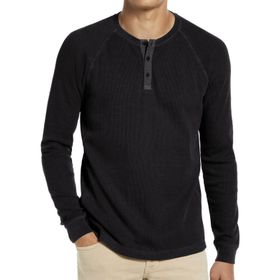 Baiwang Waffle Henley Uzun Kollu Siyah Erkek T-shirt