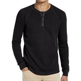 Baiwang Waffle Henley Uzun Kollu Siyah Erkek T-shirt