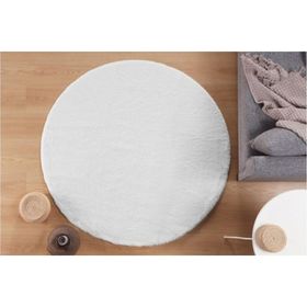 Balat Halı Dekoratif Beyaz Gri Desenli Peluş Papatya Desen Beyaz 150x150 cm Salon Halı