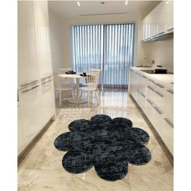 Balat Halı Dekoratif Desenli Koyu Gri Peluş Yumuşak Papatya Halı 120x120