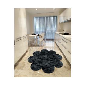 Balat Halı Dekoratif Desenli Koyu Gri Peluş Yumuşak Papatya Halı 120x120