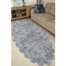 Balat Halı Dekoratif Desenli Koyu Gri Peluş Yumuşak Papatya Halı 120x120