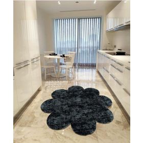 Balat Halı Dekoratif Desenli Koyu Gri Peluş Yumuşak Papatya Halı 120x120