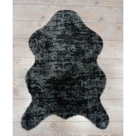 Balat Halı Kalın Desenli Koyu Gri Dekor Peluş Yumuşak Post Halı 100x140