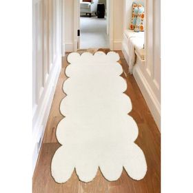 Balat Halı Lazer Kesim Dekor Peluş Uzun Tüylü Yolluk Halı Beyaz 80x150